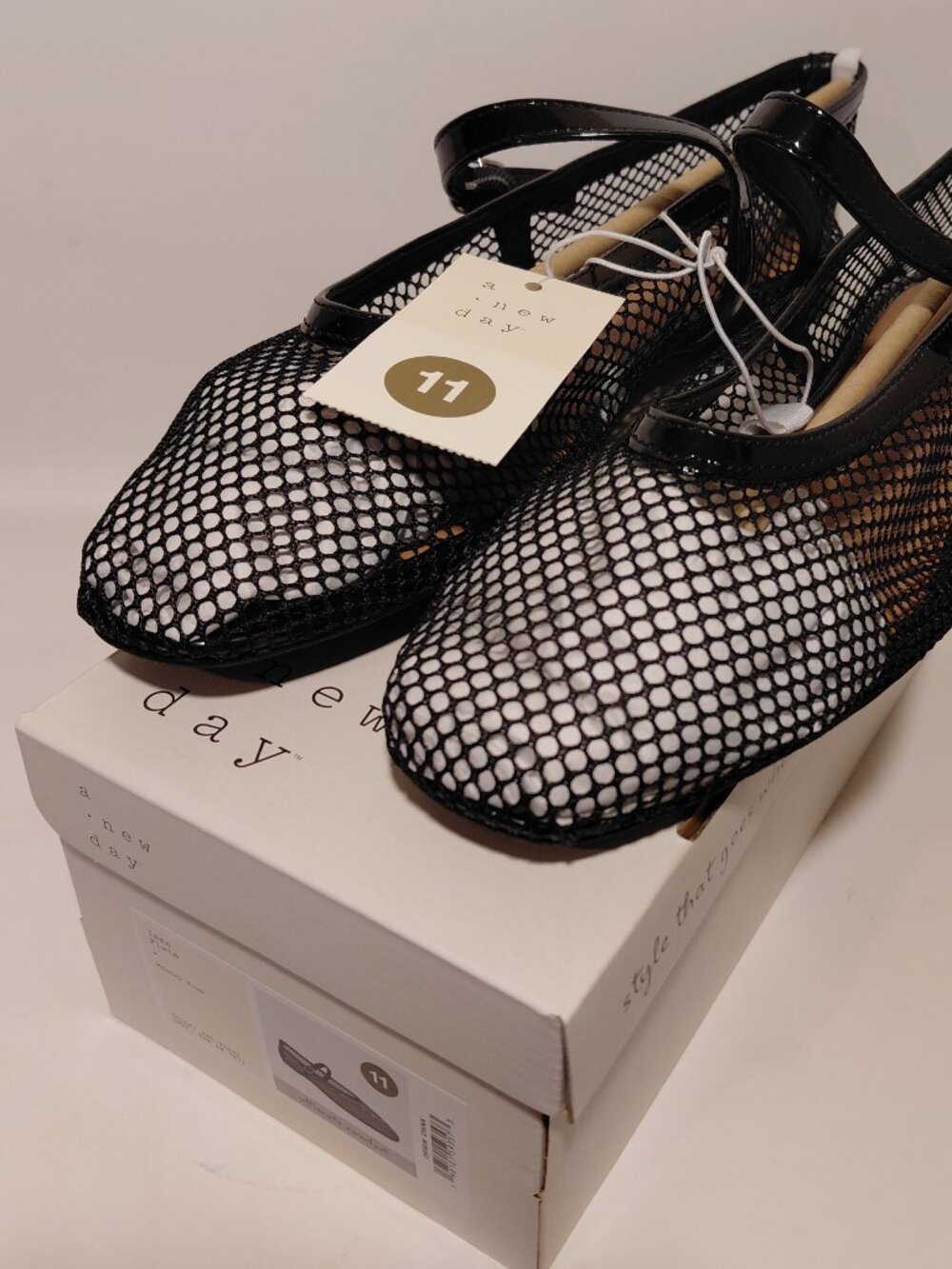 NWT Womens Size 11 A New Day Issa Flats Black Mesh Ballet Flats With Memory Foam